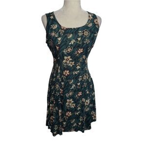 VINTAGE 90s grunge floral mini dress corset tie up back‎ sleeveless S